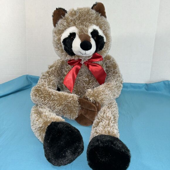 Walmart Lge Racoon Plush Hanging Stuffed Animal Brown Flexible Hugging RedRibbon - Picture 2 of 12